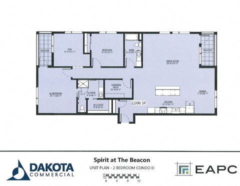 Floor plan for 2 beds, 2 baths, 2006 sqft